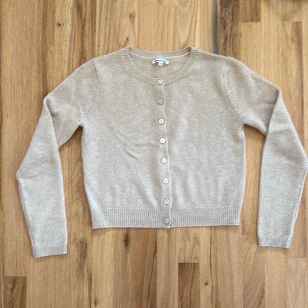 Reformation Clara Cashmere Crew Neck Button Knit Cardigan Sweater, Color: Wheat